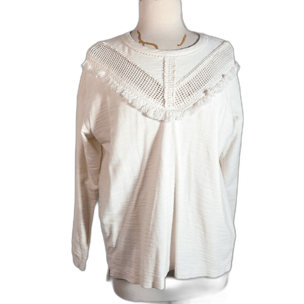 H&M Sweater Size S Modern Off White Cottagecore Prairie Girl Frayed Sweater